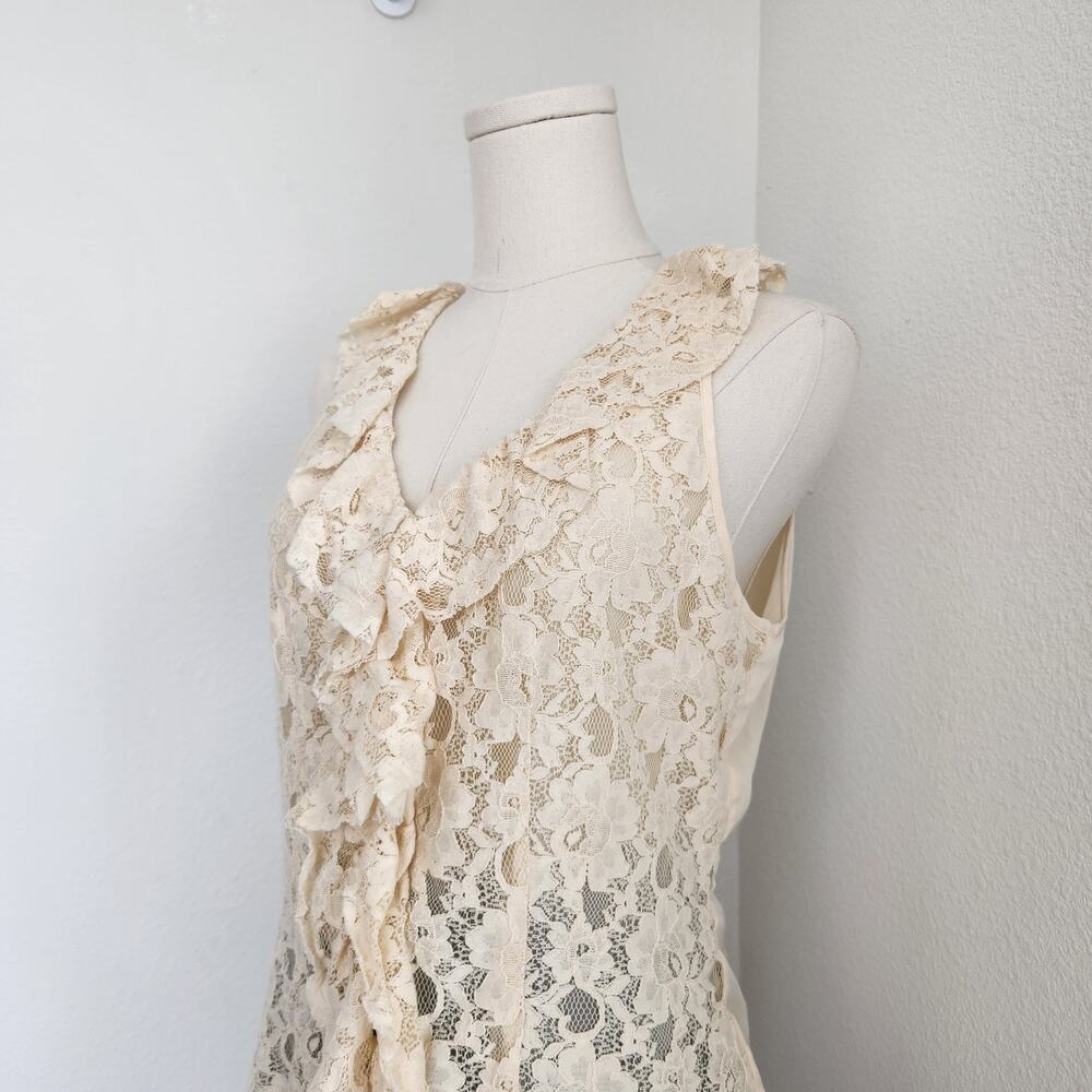 Vintage Y2K Banana Republic Cream Lace Ruffle Button Down Sleeveless Blouse S - Picture 3 of 9